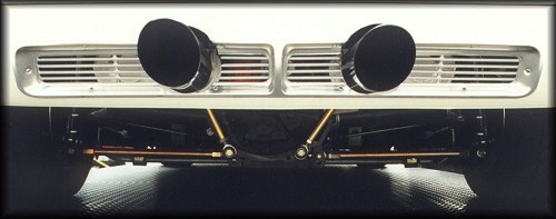 Close up of rear air exhaust grill and huge duals
